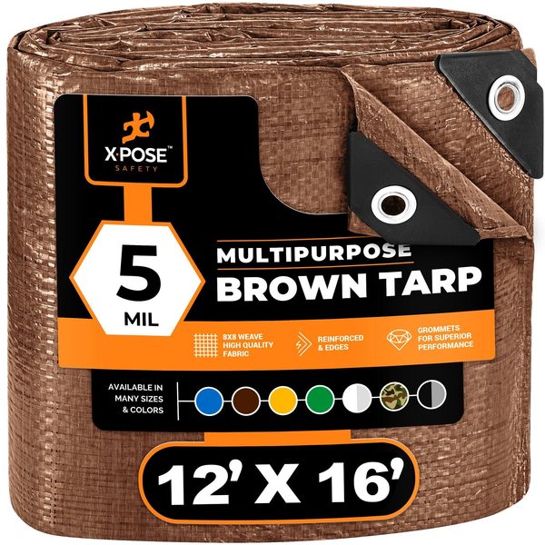 Xpose Safety 12 ft x 16 ft 5 mil Tarp, Brown, Polyethylene BRT-1216-X